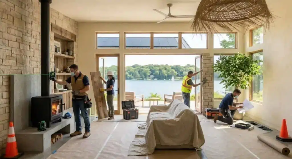 Professional remodeling team renovating a Lake Forest home